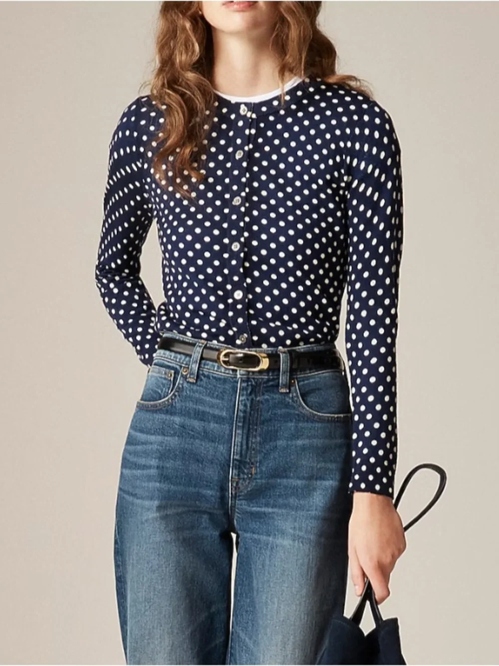 J crew Carolyn cardigan in polka-dot merino wool